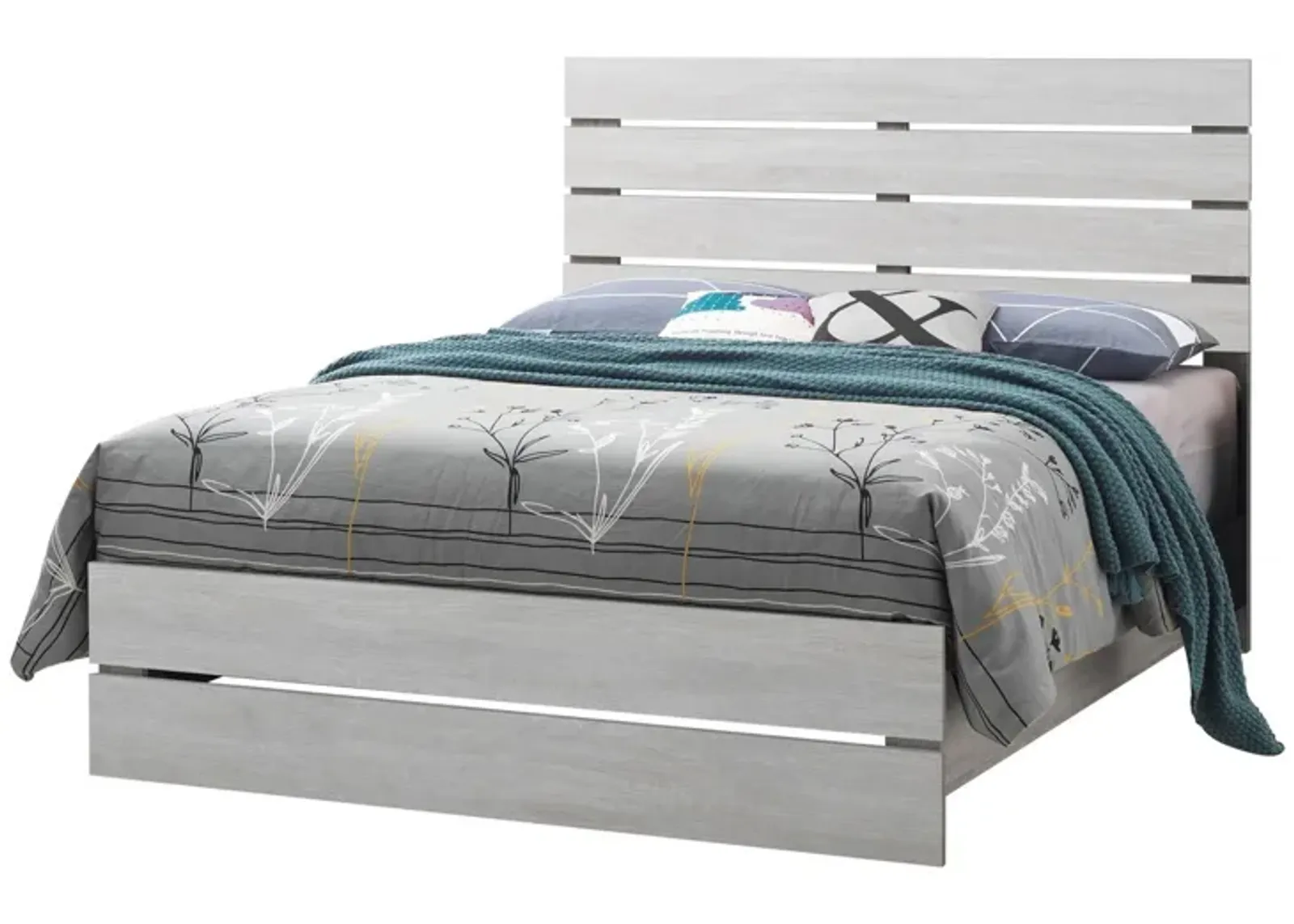 Eastern King Bed with Panel Headboard and Footboard, White-Benzara