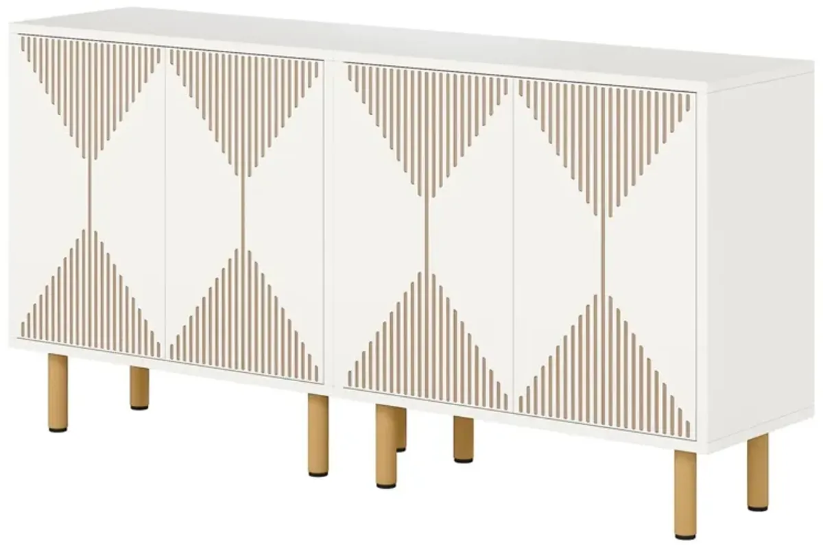 Serving Buffet Cabinet Sideboard Console, 59 Inch 4 Doors, Gold Legs - Benzara