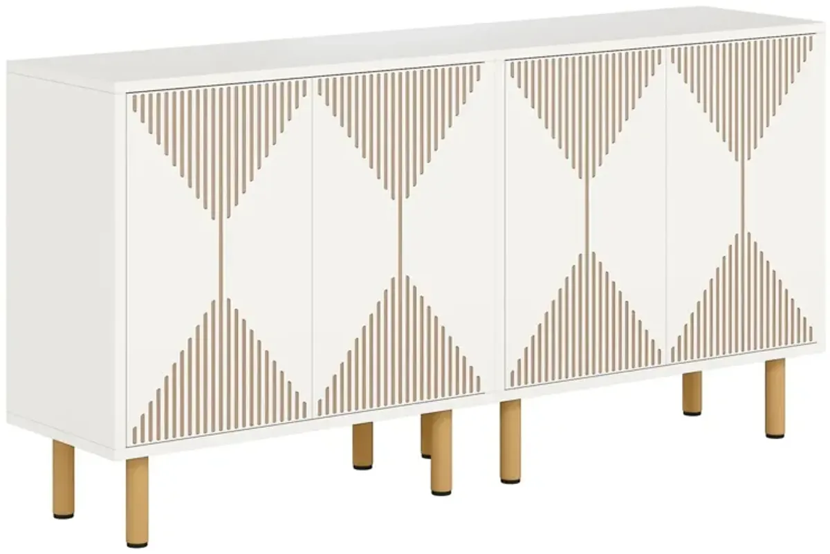 Serving Buffet Cabinet Sideboard Console, 59 Inch 4 Doors, Gold Legs - Benzara