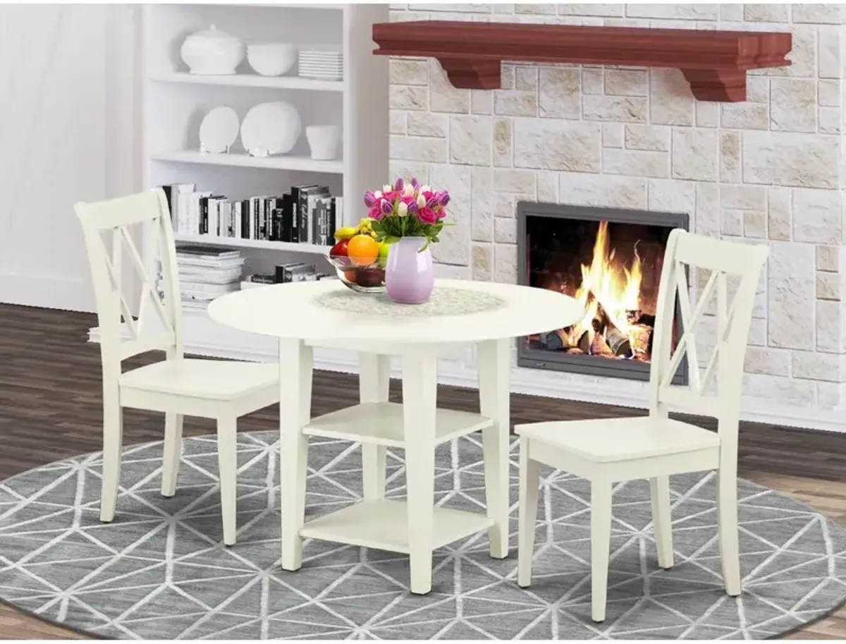 East West Furniture Dining Room Set Linen White, SUCL3-LWH-W