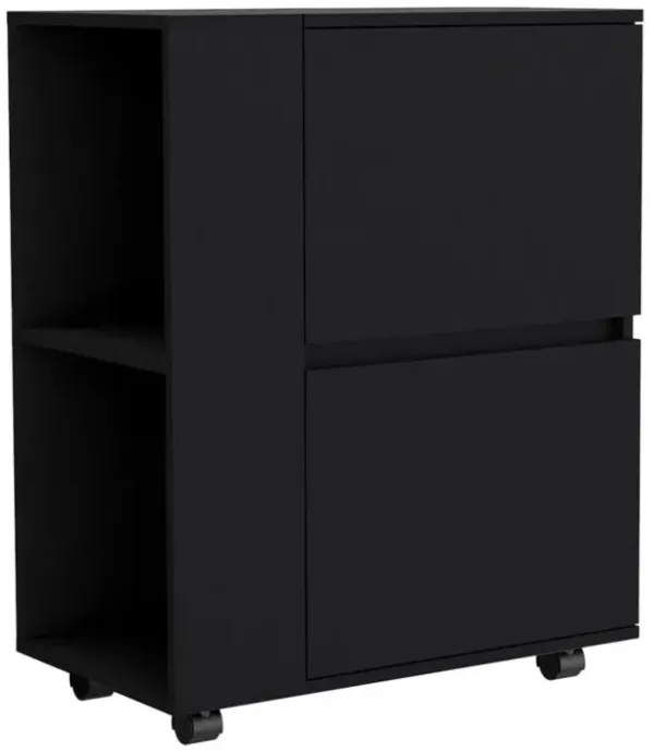 Tully Bar Cart Two Pull-Down Door Cabinets and Two Open Shelves,Black