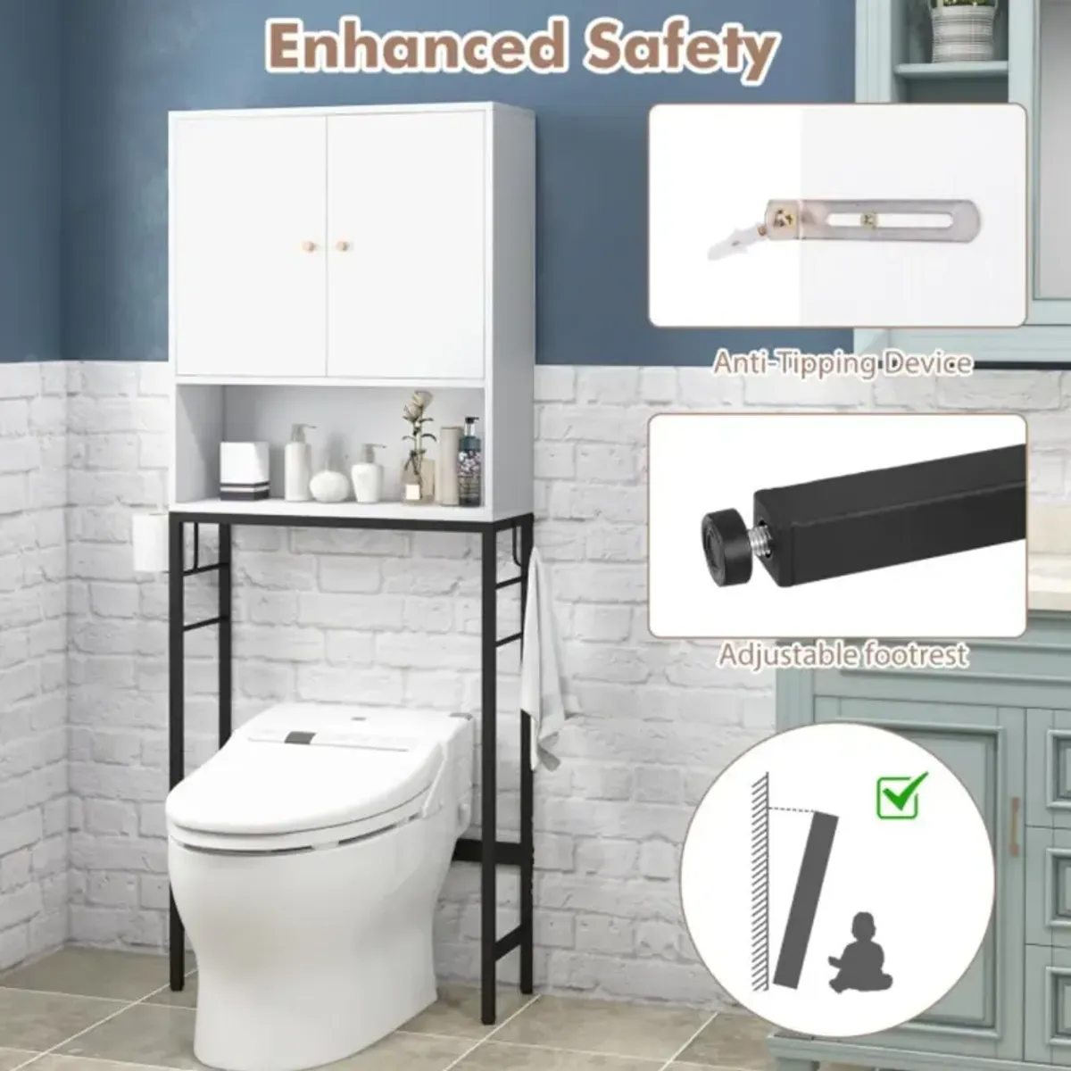 Hivvago Over The Toilet Storage Cabinet with 2 Doors and Adjustable Shelf