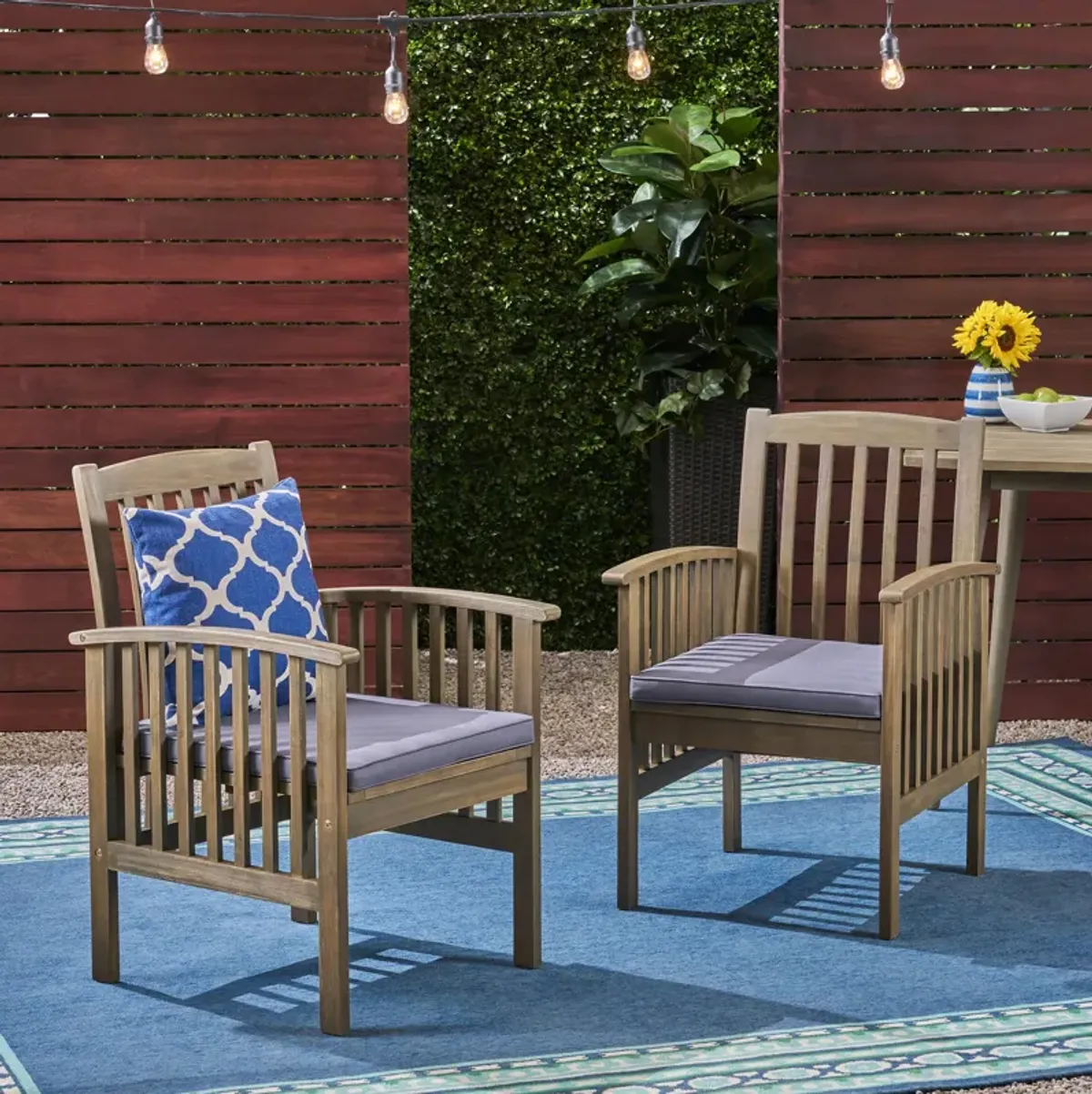 Merax 2 Pieces Acacia Wood Dining Chairs for Outdoor Patio