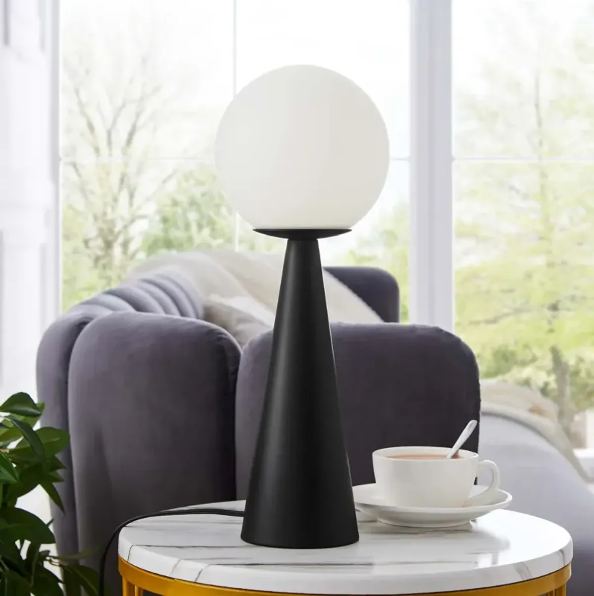 Modway Apex 1-Light Modern Glass/Metal Table Lamp in White/Black
