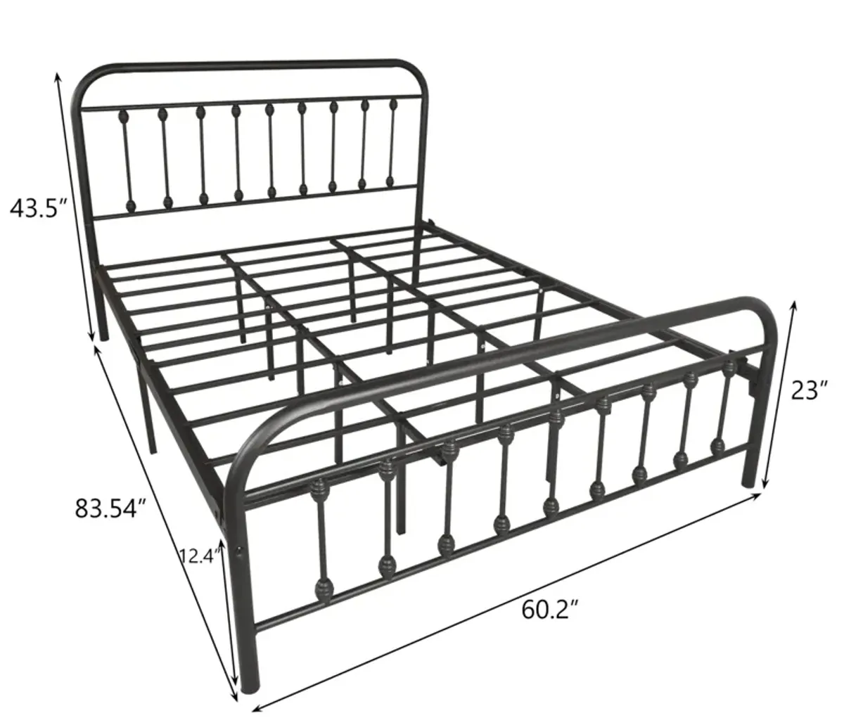 Metal Bed Frame Queen Size Platform No Box Spring Needed With Vintage Headboard And Footboard