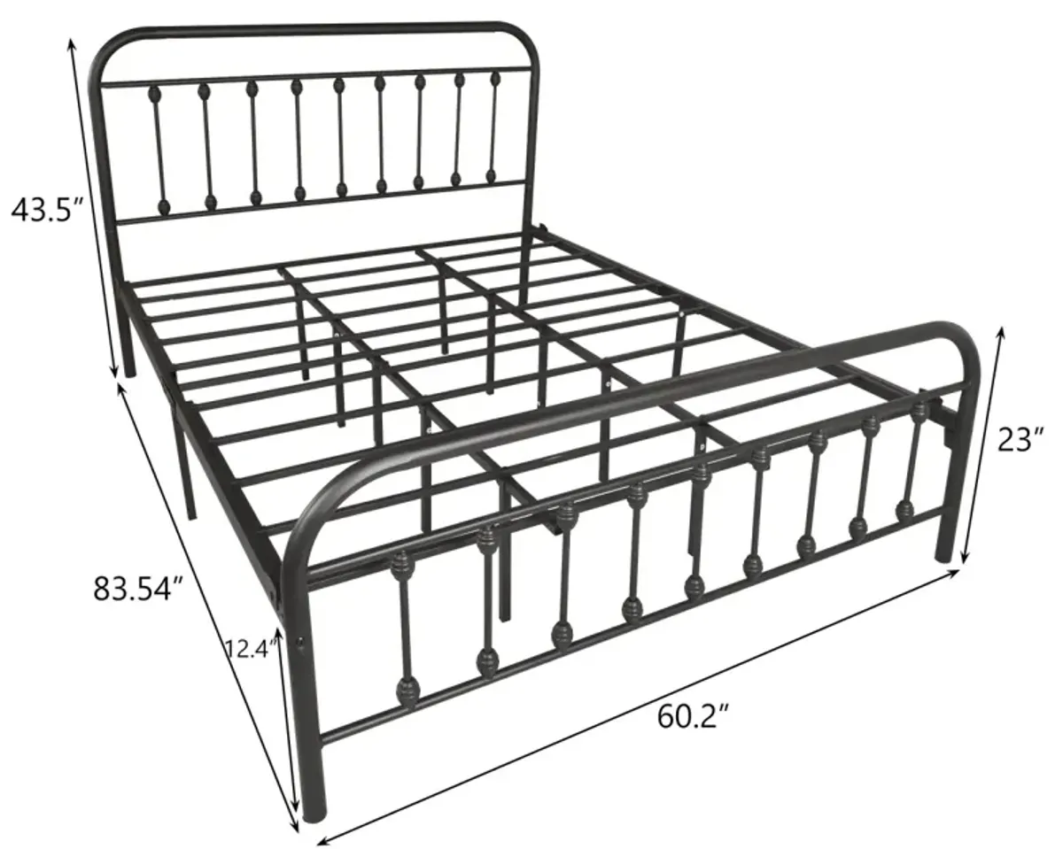 Metal Bed Frame Queen Size Platform No Box Spring Needed With Vintage Headboard And Footboard