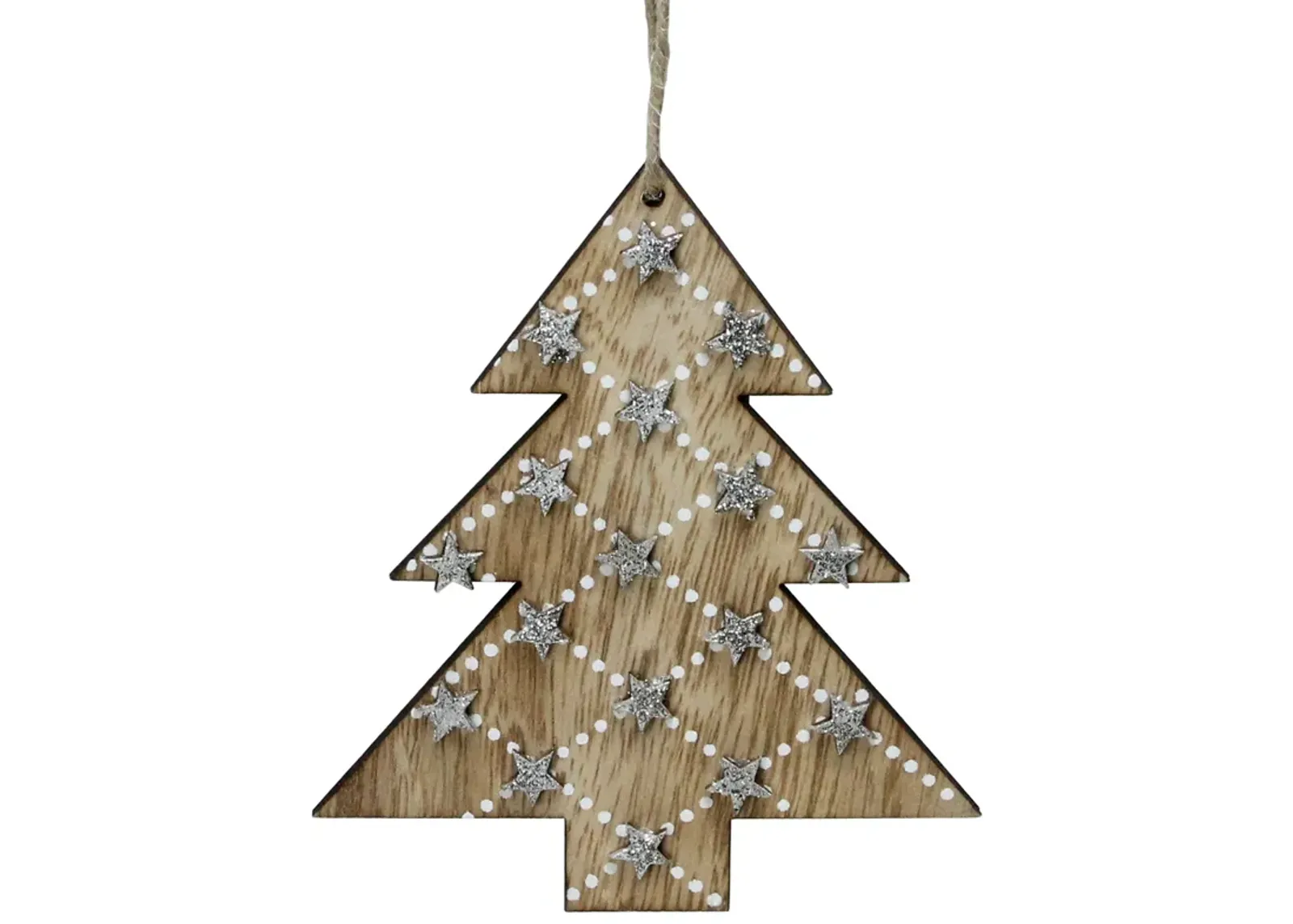 4.5" Brown and Silver Wooden Tree Hanging Christmas Ornament