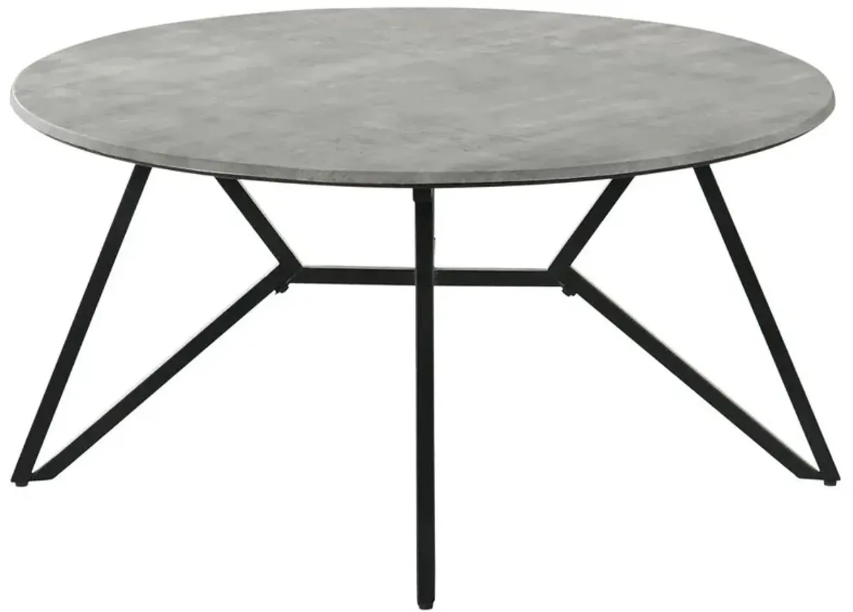 Hadi Round Coffee Table with Hairpin Legs Cement and Gunmetal