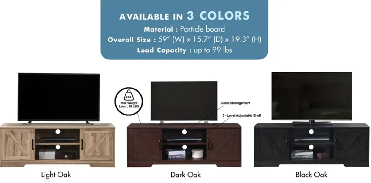 59 in. Wood TV Stand with 2 Storage Cabinets Fits TV's up to 59 in.