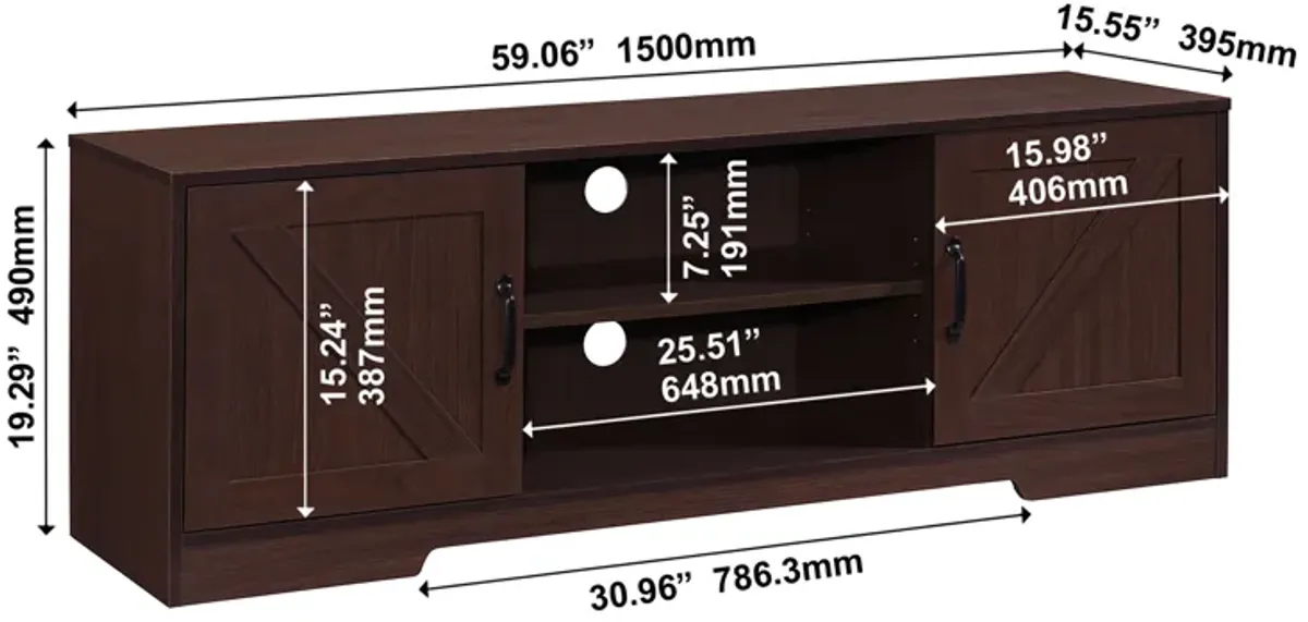 59 in. Wood TV Stand with 2 Storage Cabinets Fits TV's up to 59 in.