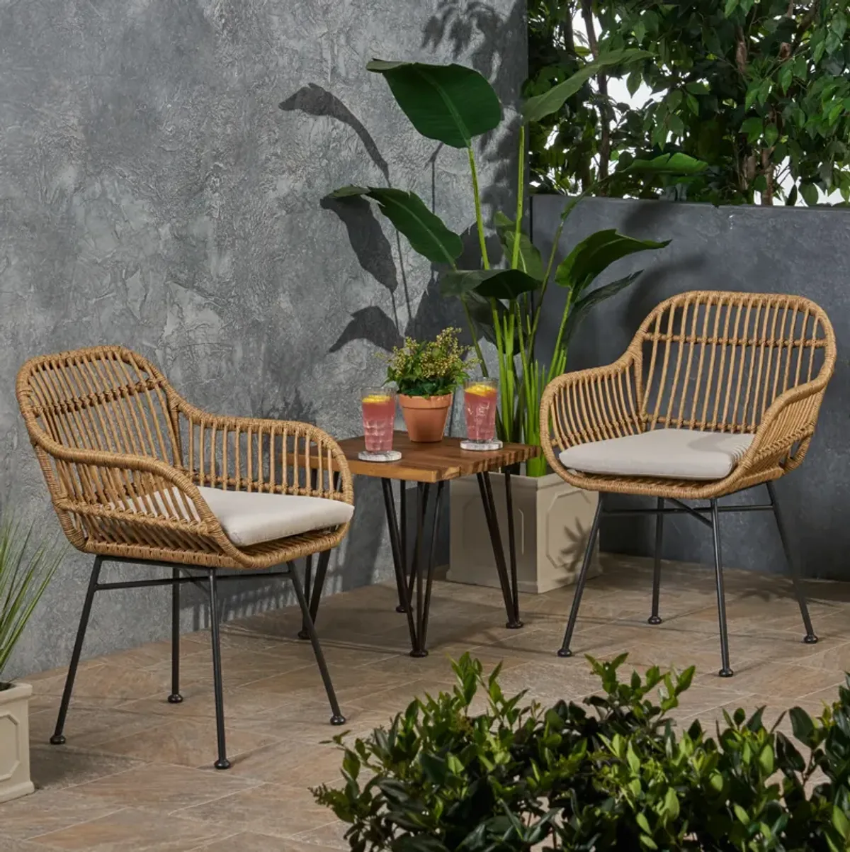 Merax 2 Pieces Outdoor Rattan Chairs with Cushions