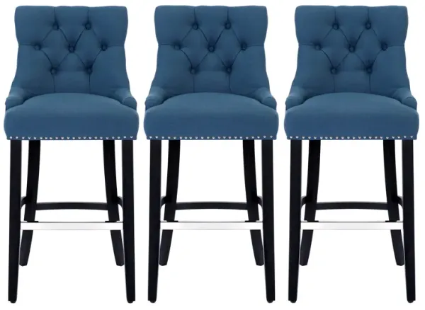 WestinTrends 29" Linen Fabric Tufted Upholstered Bar Stool (Set of 3), Black