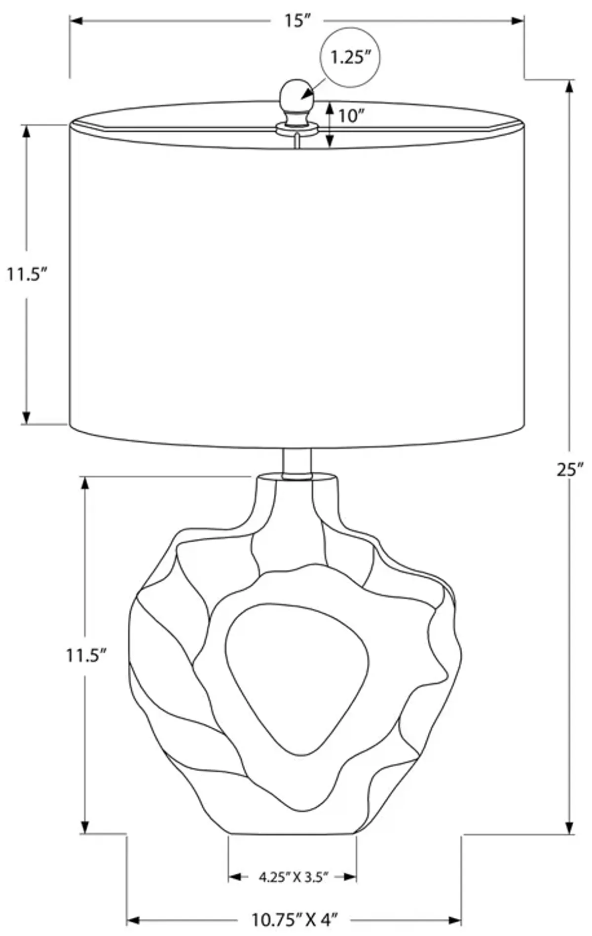 Monarch Specialties I 9727 - Lighting, 25"H, Table Lamp, Cream Resin, Ivory / Cream Shade, Modern