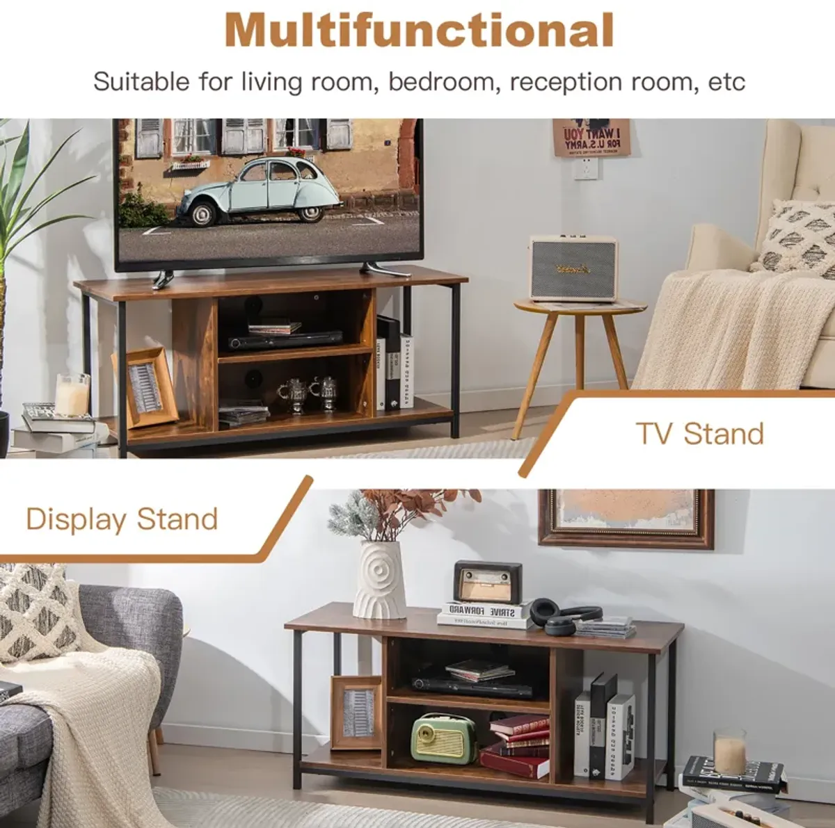 Mid-Century TV stand Media Console Table with Adjustable Shelf