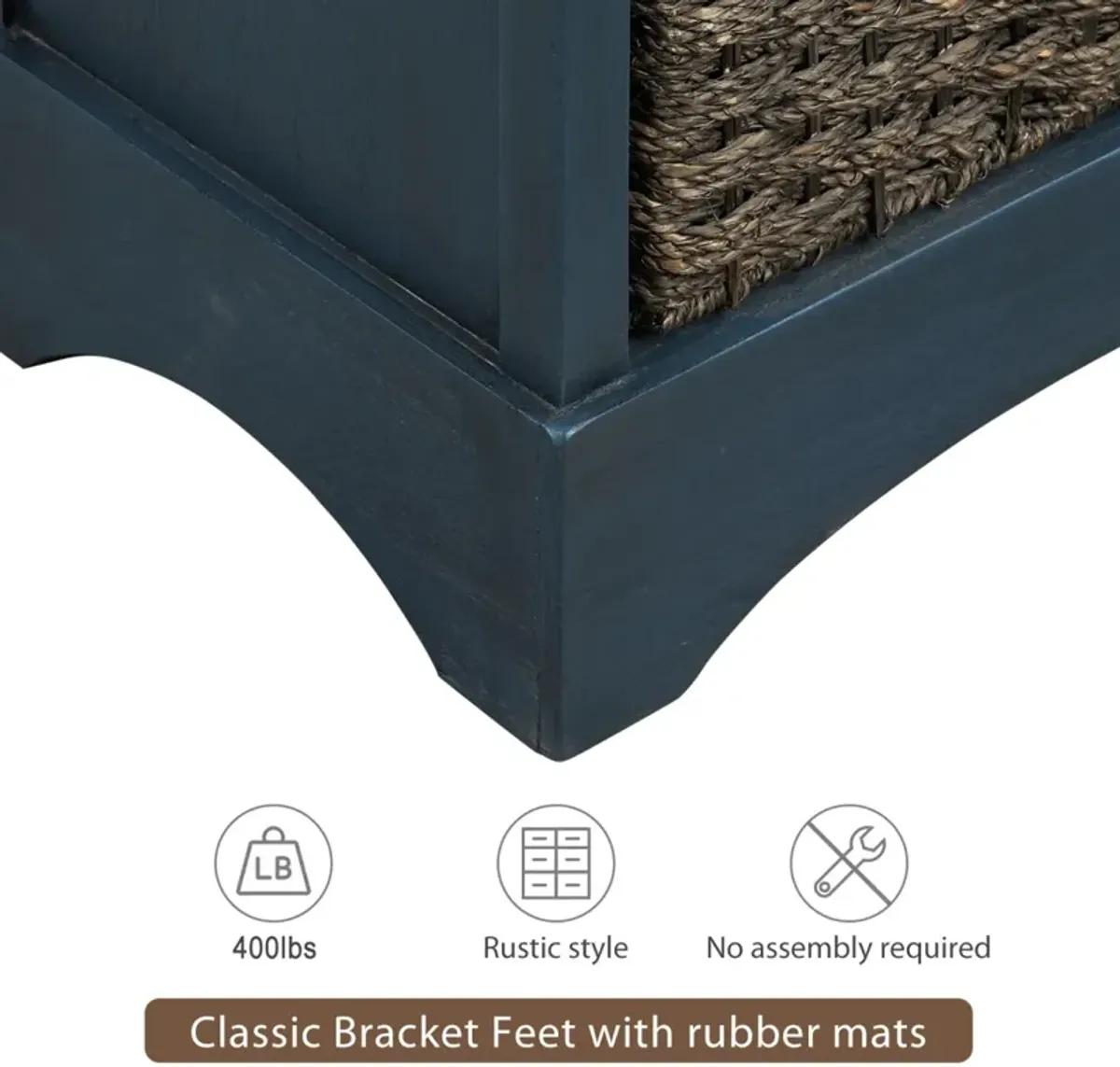 Rustic Storage Cabinet With Two Drawers And Four Classic Rattan Basket