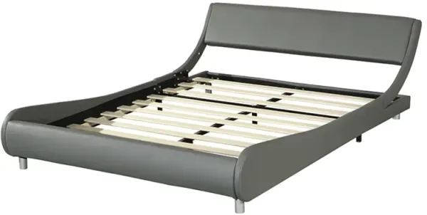 PU Leather Upholstered Platform Bed Frame, Curve Design, Wood Slat, No Box Spring Needed