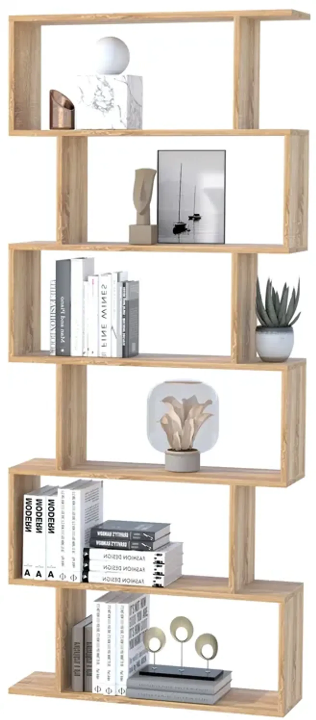 HOMCOM 75"H Bookcase 6 Shelf S-Shaped Bookshelf Storage Display Stand Organizer