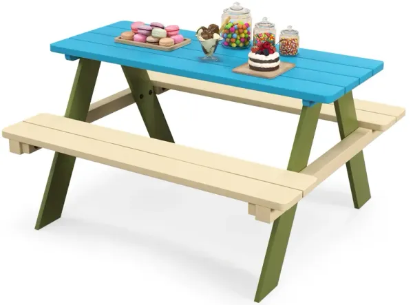 Kids Wooden Picnic Table Set Toddler Activity and Dining Table with Built-in Benches