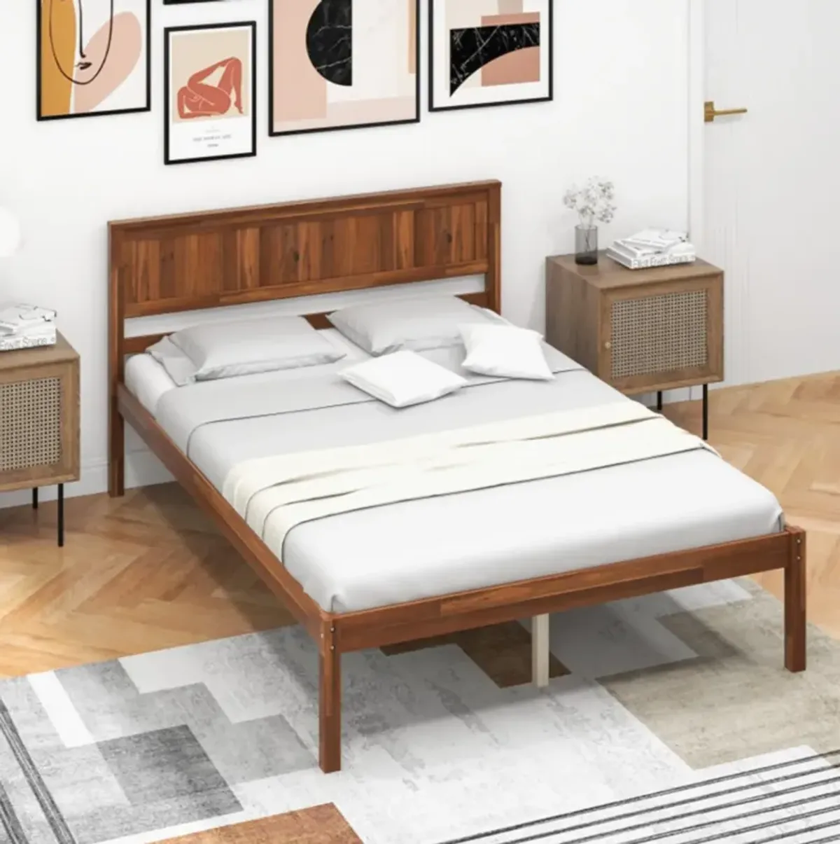 Hivvago Bed Frame with Wooden Headboard and Slat Support