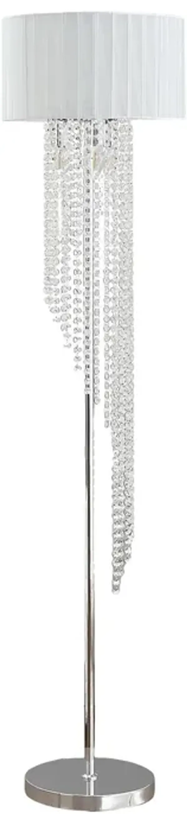 Hivvago 66" Clear And Silver Crystal And Metal Floor Lamp With White Linen Drum Shade
