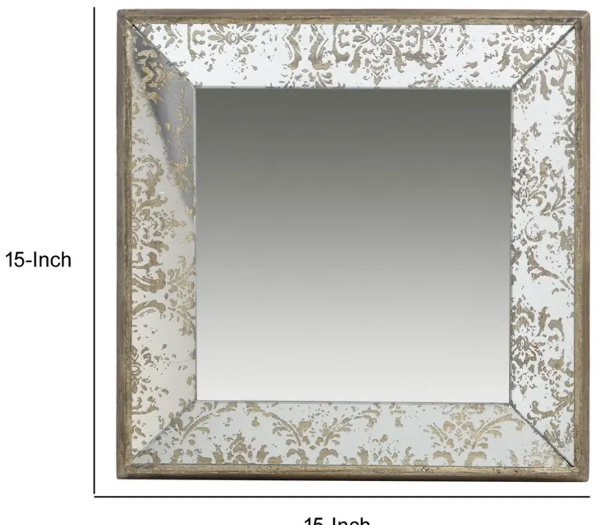 Filo 15 Inch Square Accent Wall Mirror, Raised Edges, Silver Wood Frame