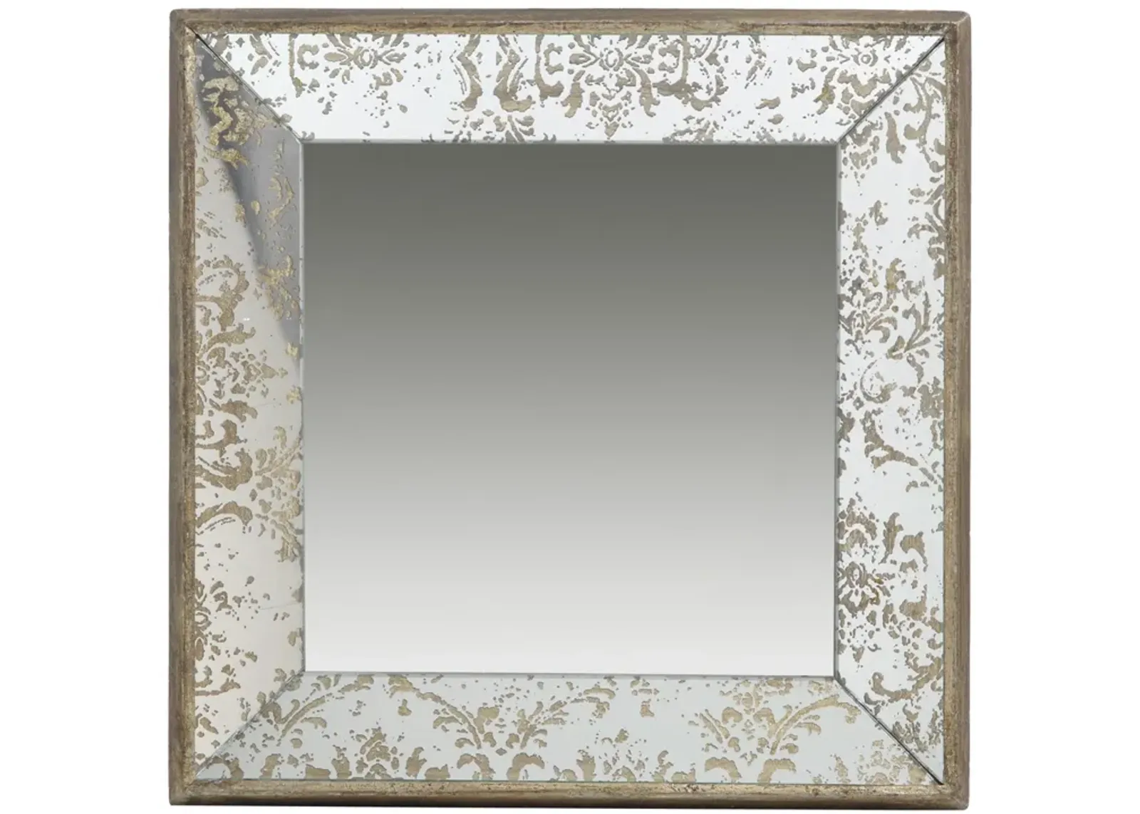 Filo 15 Inch Square Accent Wall Mirror, Raised Edges, Silver Wood Frame