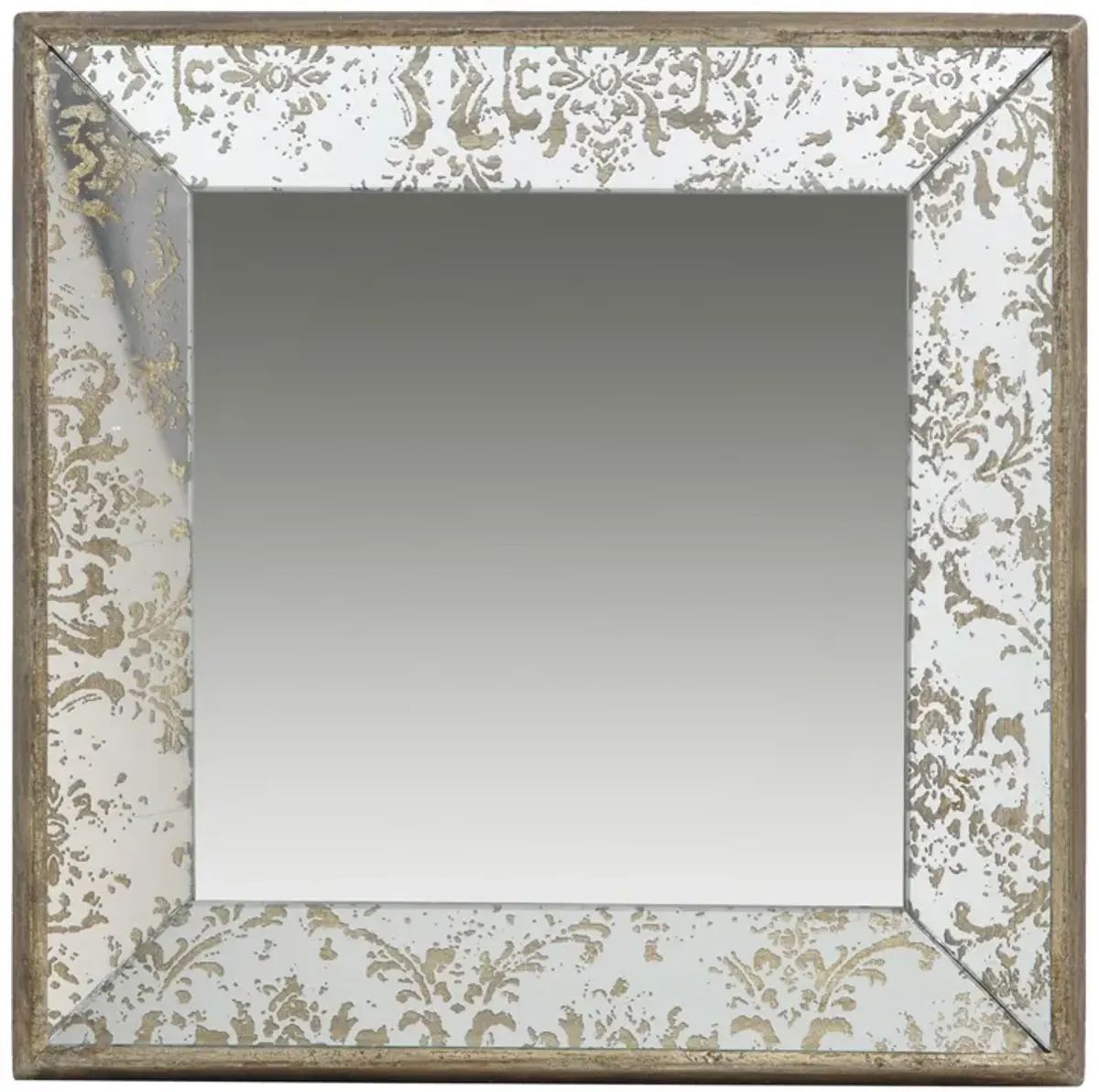 Filo 15 Inch Square Accent Wall Mirror, Raised Edges, Silver Wood Frame