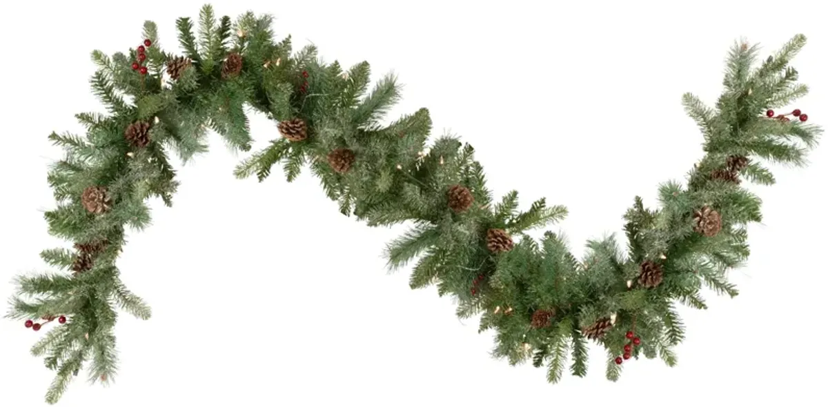 9' x 12 Pre-Lit Snowy Waterloo Pine Artificial Christmas Garland - Clear Lights