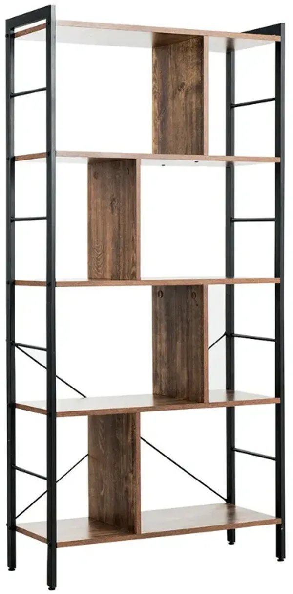 4-Tier Industrial Freestanding Bookshelf with Metal Frame