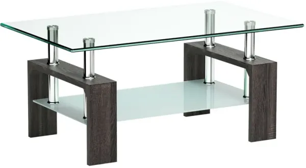 Rectangular Tempered Glass Coffee Table with Shelf-Black