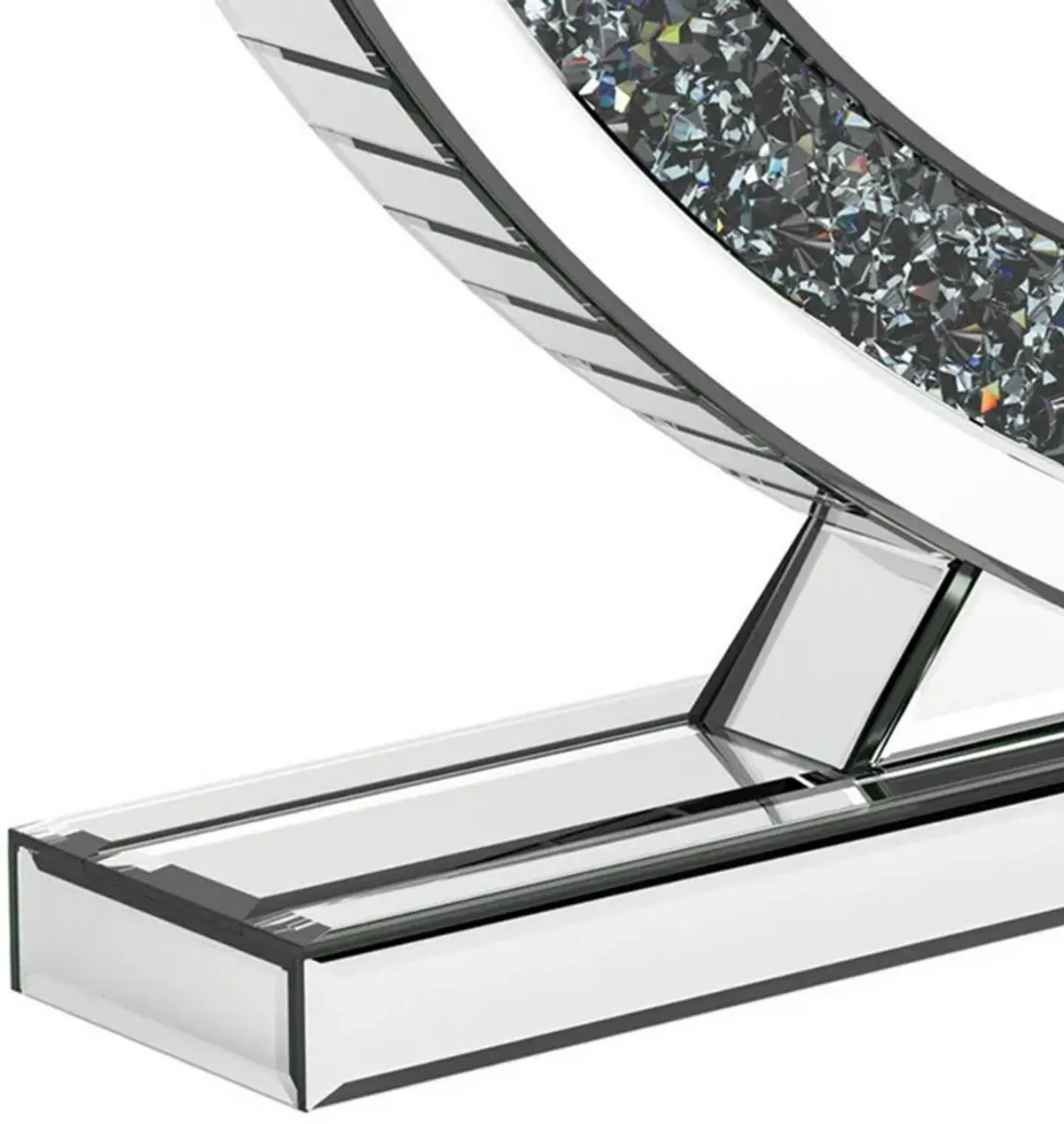 Theo 20 Inch Modern Vanity Table Mirror, Heart, Crystal Trim, Glass, Silver - Benzara