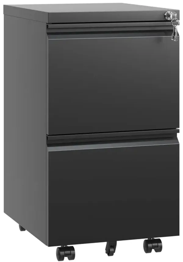 Mobile File Cabinet with 2 Drawers and Lock for Hanging File Storage