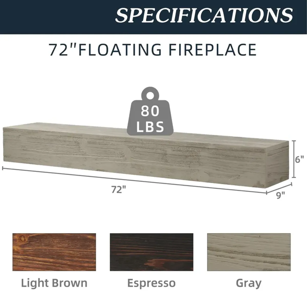 Streamdale Rustic Wood Fireplace Mantel, Floating Shelf Home Decor
