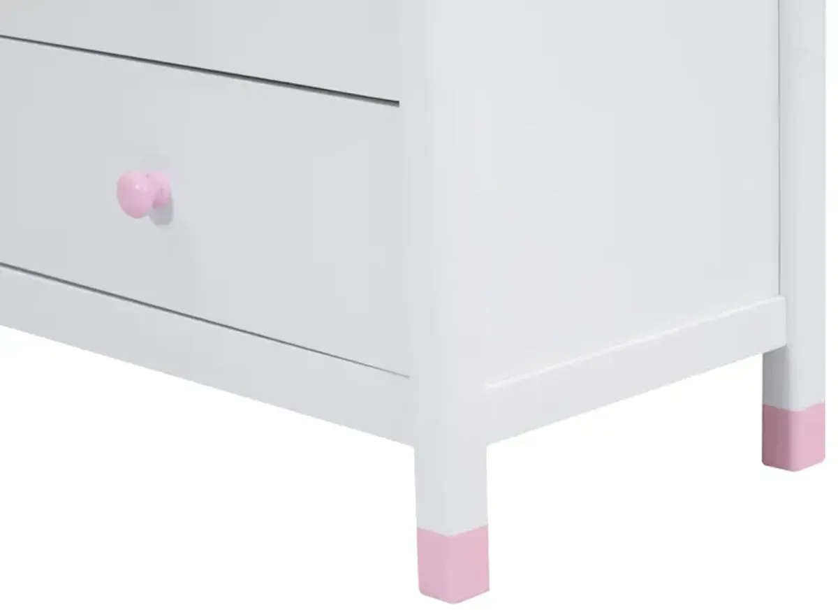 Wooden Storage Dresser With 6 Drawers, Storage Cabinet For Kids Bedroom, White+Pink