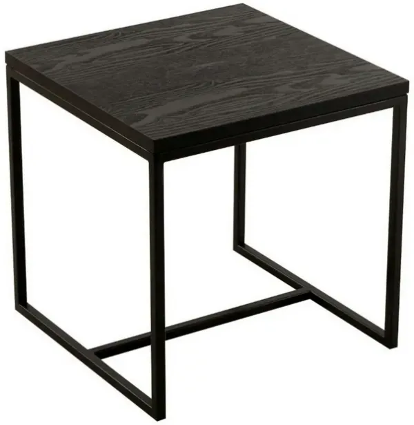 Benjara CID Rive 16 Inch Side End Table, Iron Legs, Square Black Ash Veneer Top