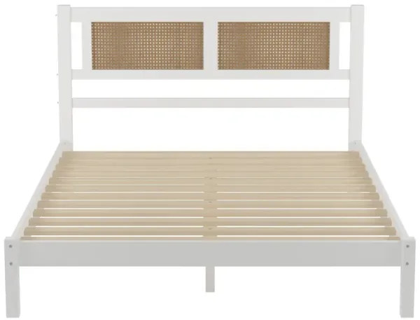 Merax Wood Platform Bed with Natural Rattan Headboard