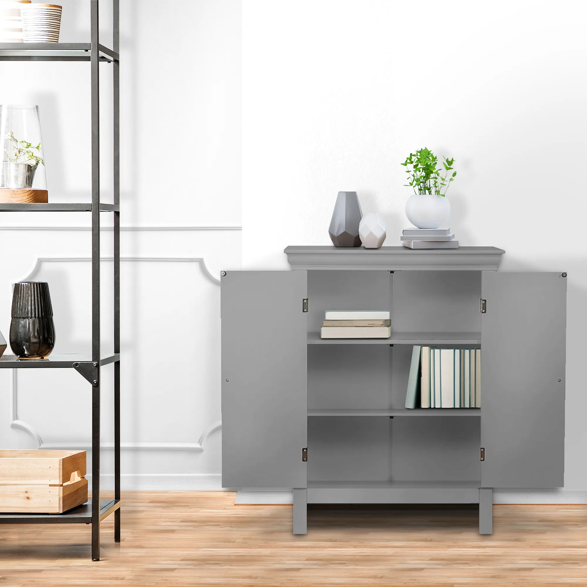 Teamson Home Stratford Contemporary Wooden Floor Storage Cabinet, Gray