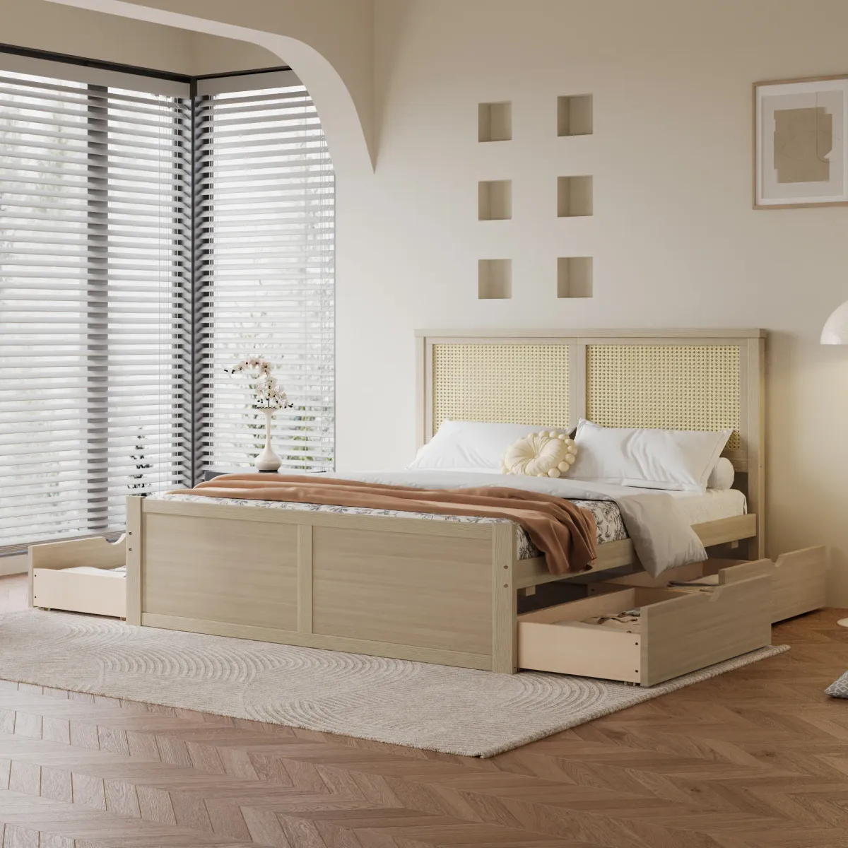 Merax Wood Storage Platform Bed with 4 Drawers
