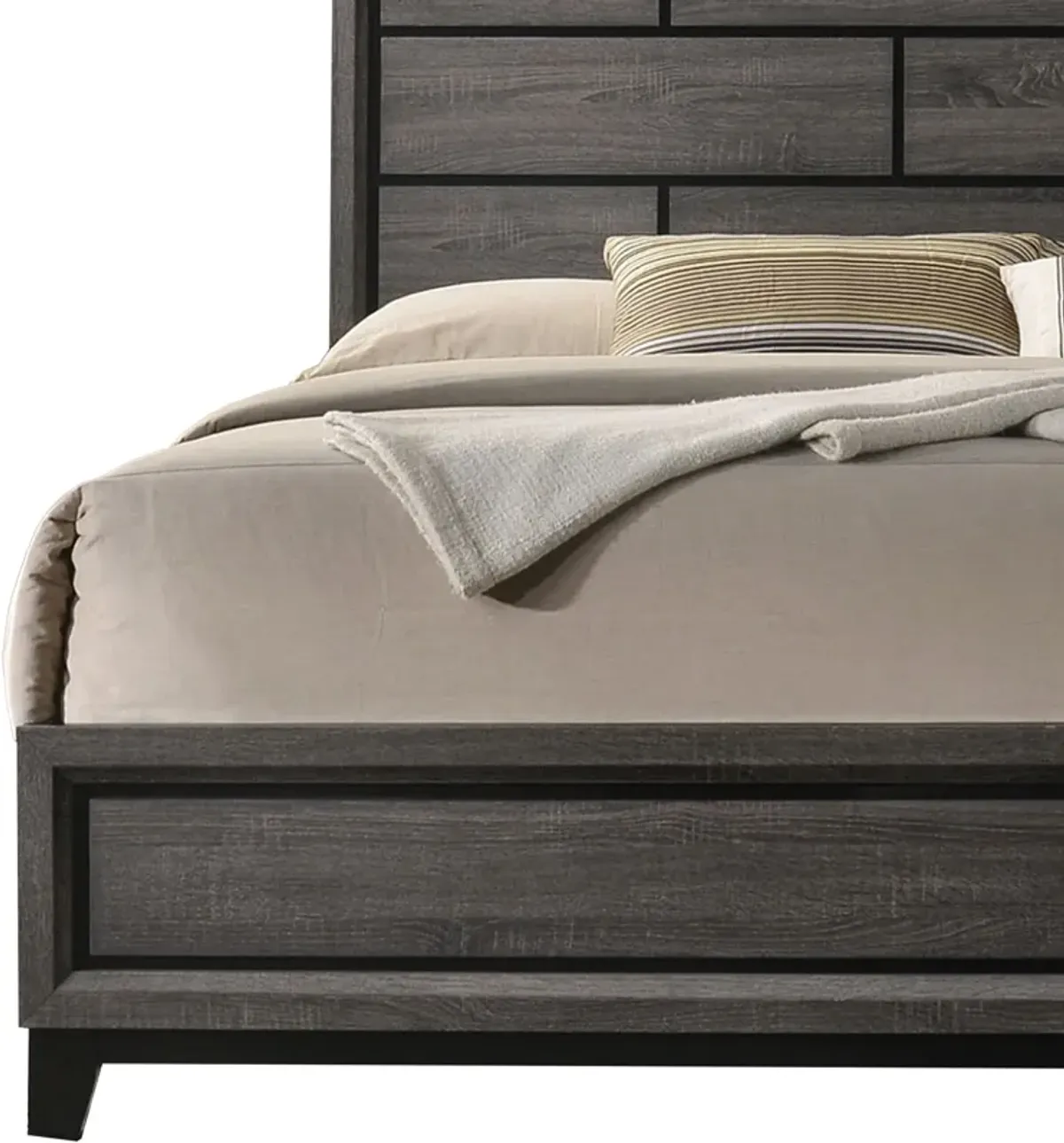 Erica Queen Size Bed, Gray, Black Wood Finish, Panel Style Headboard