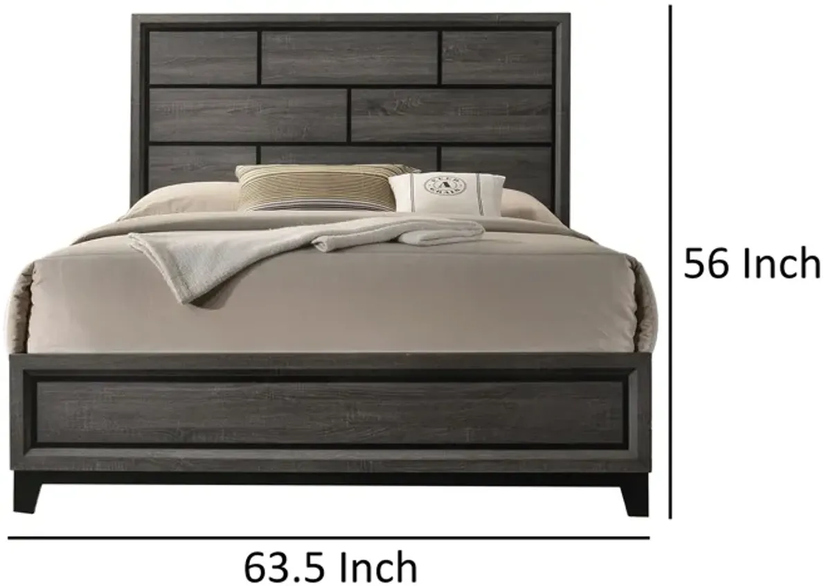 Erica Queen Size Bed, Gray, Black Wood Finish, Panel Style Headboard