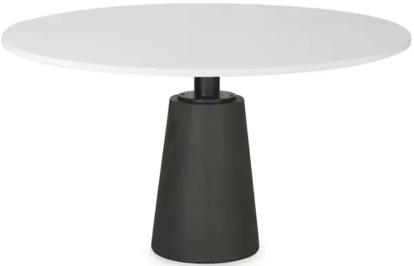 Mercana Furniture & Decor Maxwell Round White Marble Top Black Metal and Wood Pedestal Base Dining Table