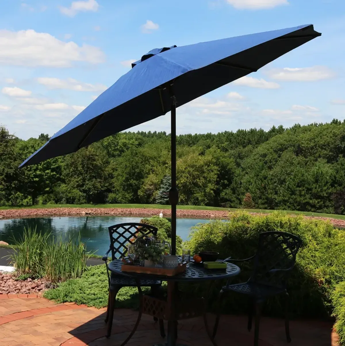 Sunnydaze 9 ft Aluminum Patio Umbrella with Tilt and Crank - Navy Blue