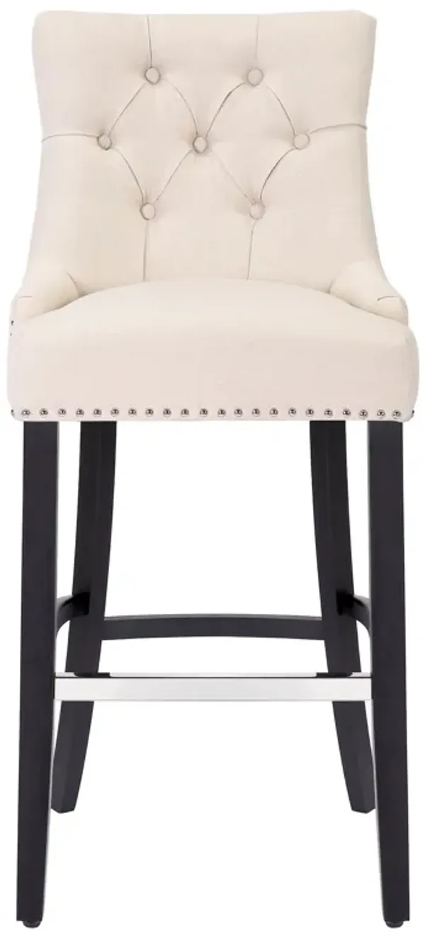 WestinTrends 29" Linen Fabric Tufted Upholstered Bar Stool, Black