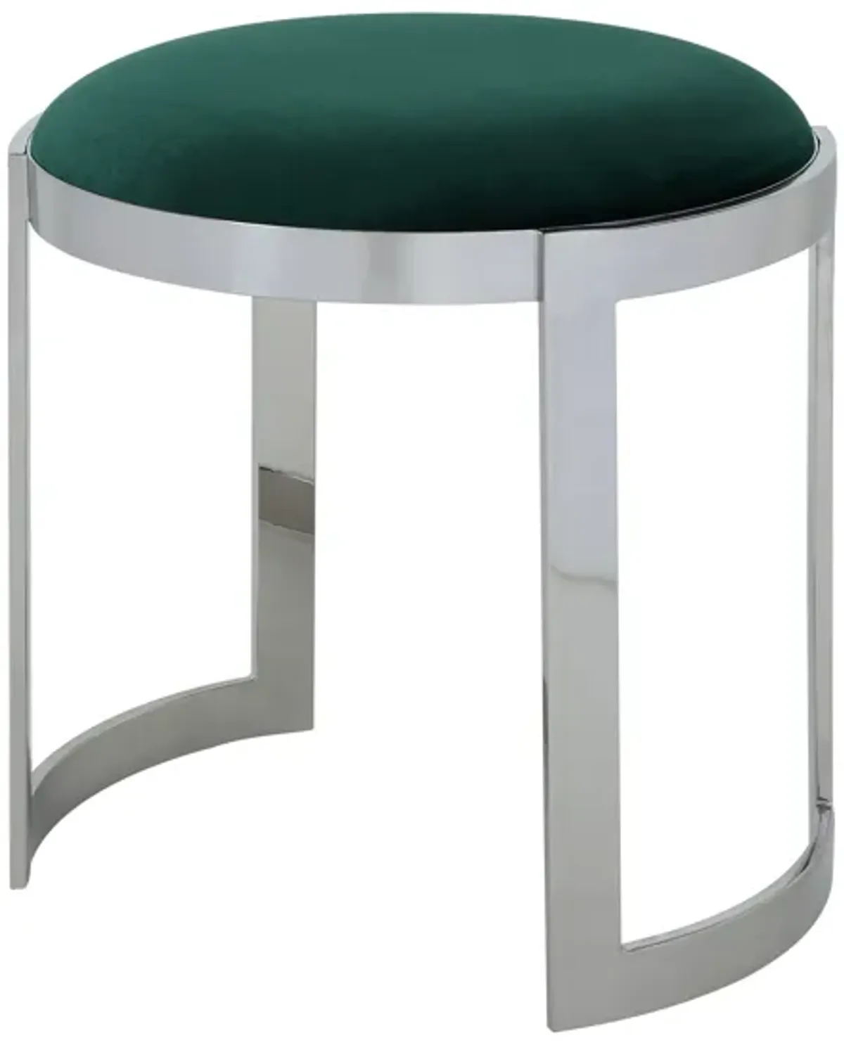 Niyo 19 Inch Accent Stool Ottoman, Round Seat, Soft Green Velvet, Silver - Benzara