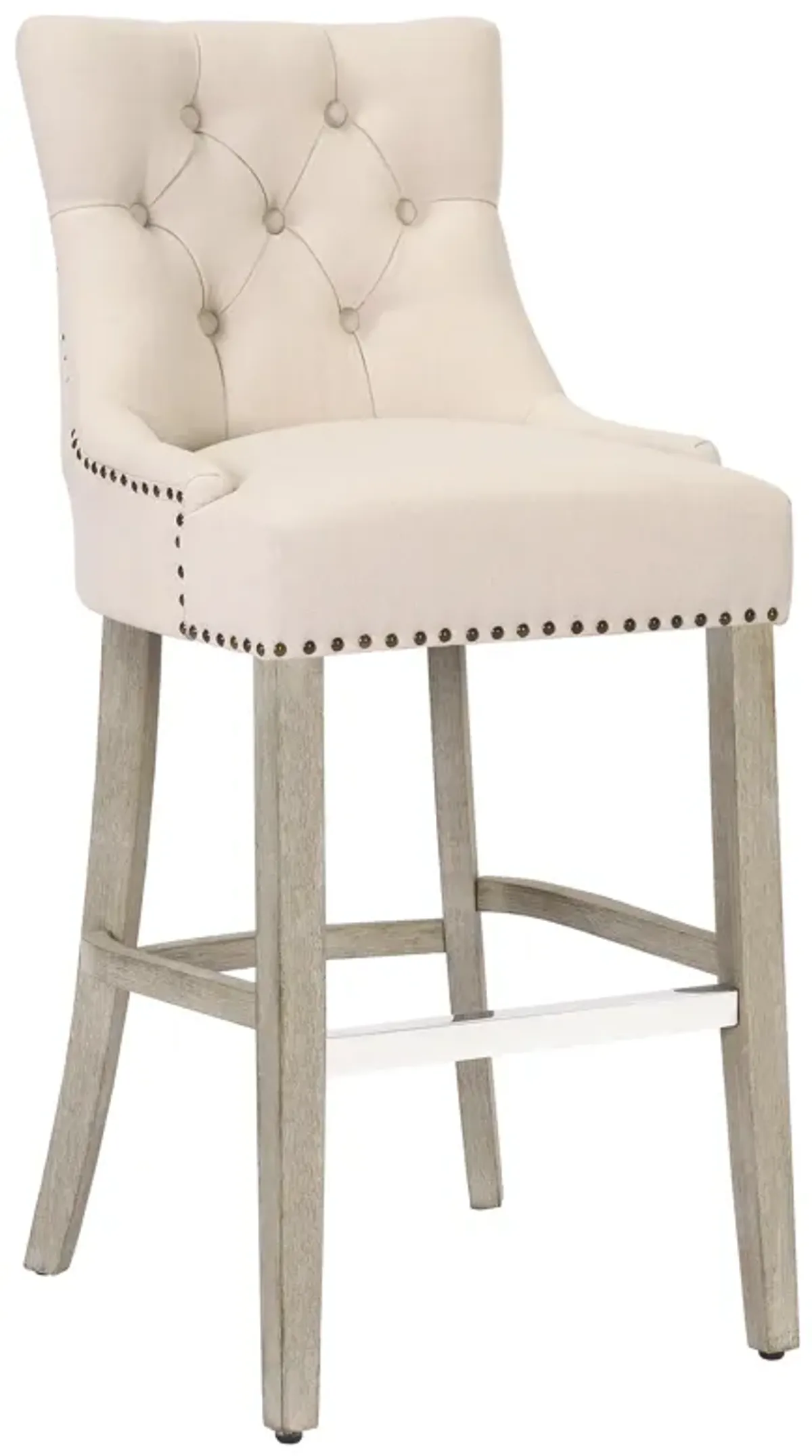 WestinTrends 29" Linen Fabric Tufted Upholstered Bar Stool, Antique Grey