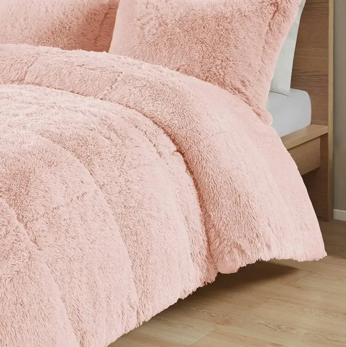 Twin/Twin XL Pink Blush Soft Sherpa Faux Fur 2 Piece Comforter Set