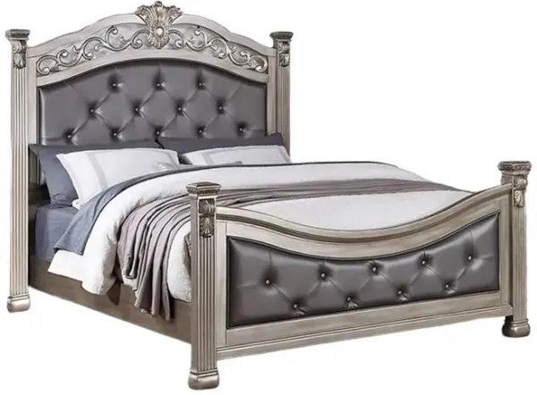 Jax California King Bed, Button Tufted Upholstered Headboard, Champagne - Benzara