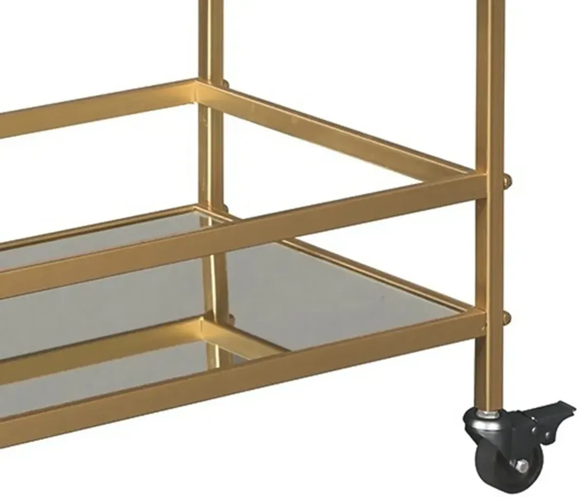 Metal Frame Bar Cart with 2 Mirrored Shelves, Gold-Benzara