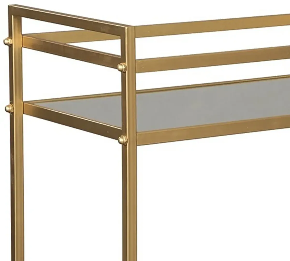 Metal Frame Bar Cart with 2 Mirrored Shelves, Gold-Benzara