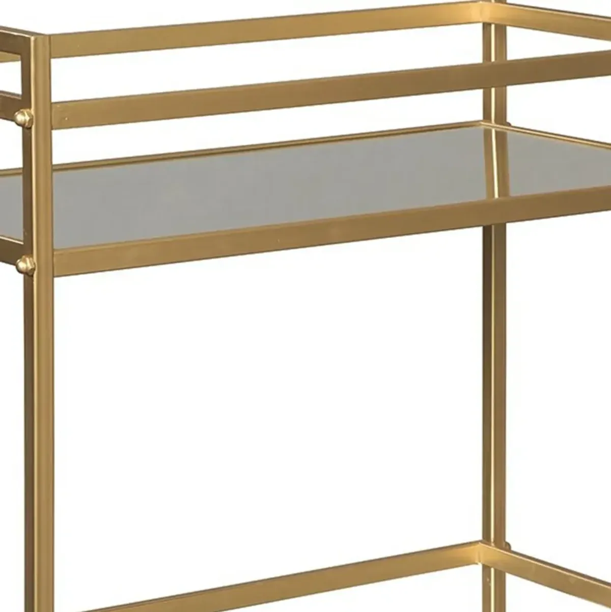 Metal Frame Bar Cart with 2 Mirrored Shelves, Gold-Benzara